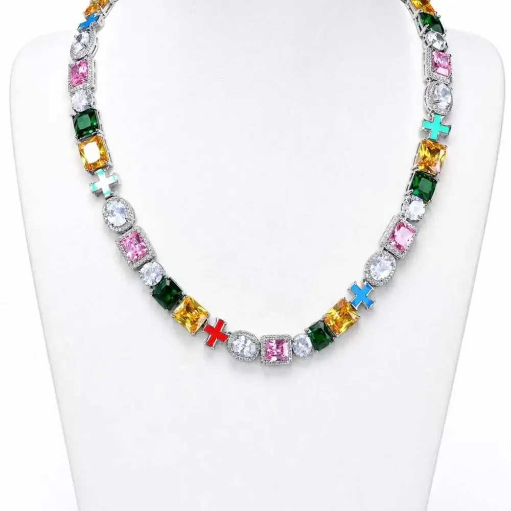 Multi Color Gemstone Cross Necklace 20 D 019
